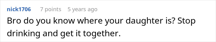 Online comment urging a man to stop drinking and focus on finding his daughter, highlighting parental concerns.