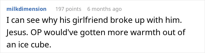 Comment about a man being self-absorbed and his breakup drama overshadowing his grandson's funeral.