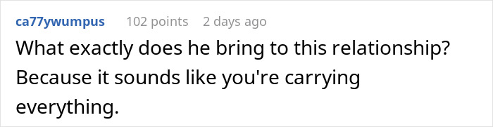 Comment on relationship struggles, expressing feelings of carrying everything while partner uses mental health issues.