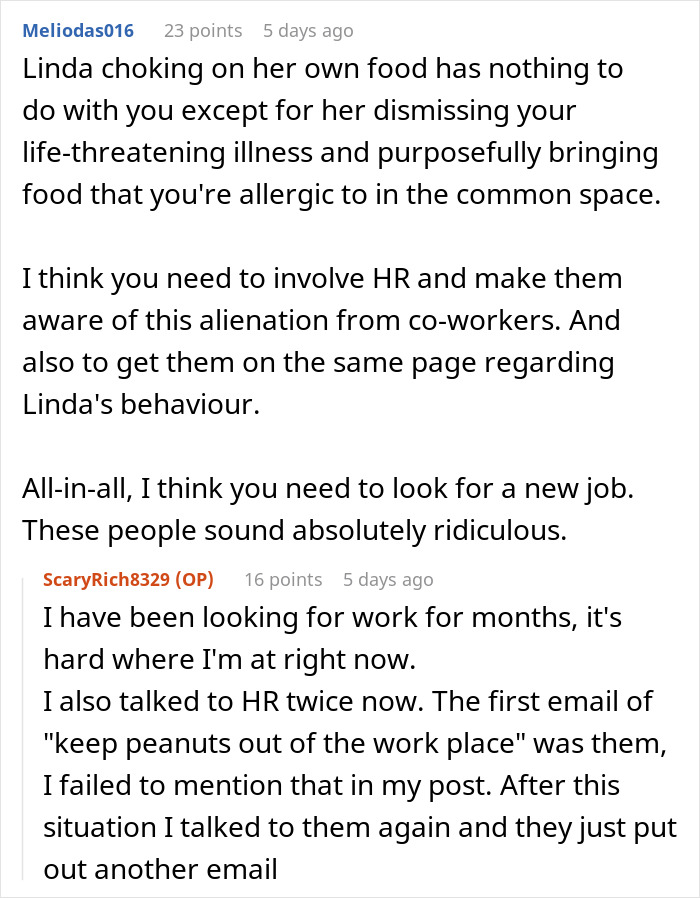 Rude Coworker Chokes On Peanut Dessert, Guy With Severe Allergy Takes Heat For Not Helping Her Rude Coworker Chokes On Peanut Dessert, Guy With Severe Allergy Takes Heat For Not Helping Her