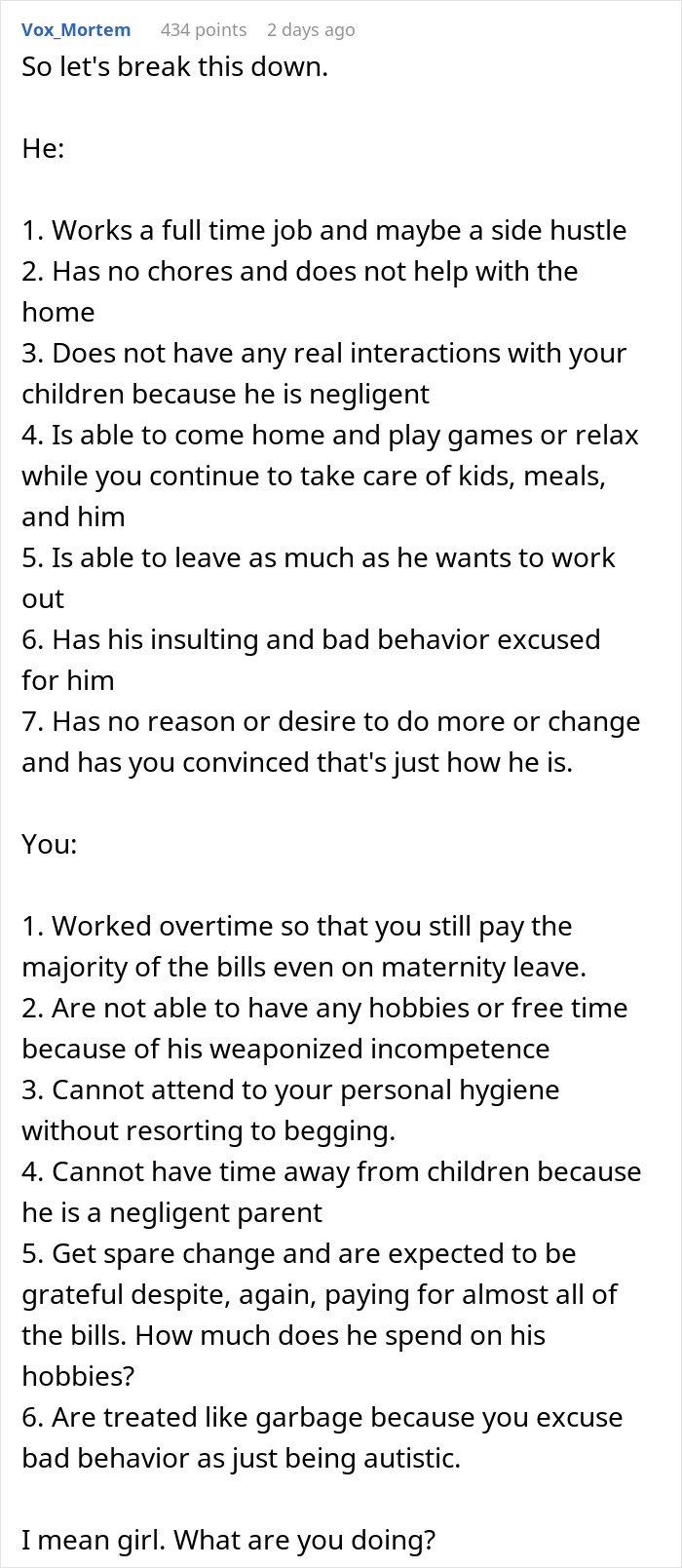 Text post listing ways a man uses mental health struggles to mistreat his wife, pushing her to the edge before she quits.