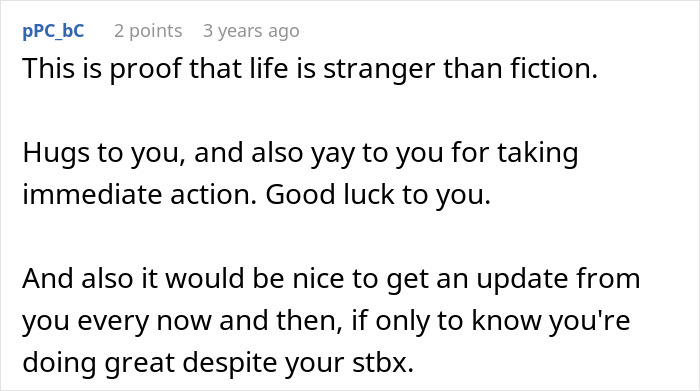 Screenshot of a forum comment discussing life&rsquo;s surprises and support after a woman&rsquo;s innocent goofy joke reveals her cheating husband.