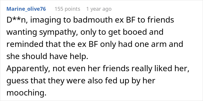 Comment about lazy BIL upset that guy with one arm can&rsquo;t use a knife and mum cuts vegetables for him.