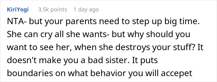 19YO Refuses To See Her 10YO Sis Who Keeps Destroying Her Stuff, Mad As Mom And Dad Push Back