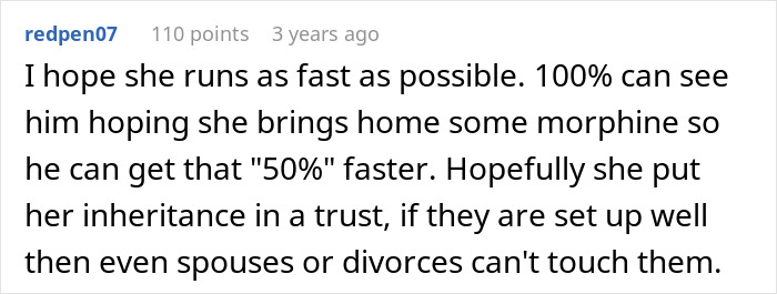 Screenshot of a user comment discussing a woman moving with family to run away from in-laws and the situation being planned. Screenshot of a user comment discussing a woman moving with family to run away from in-laws and the situation being planned.
