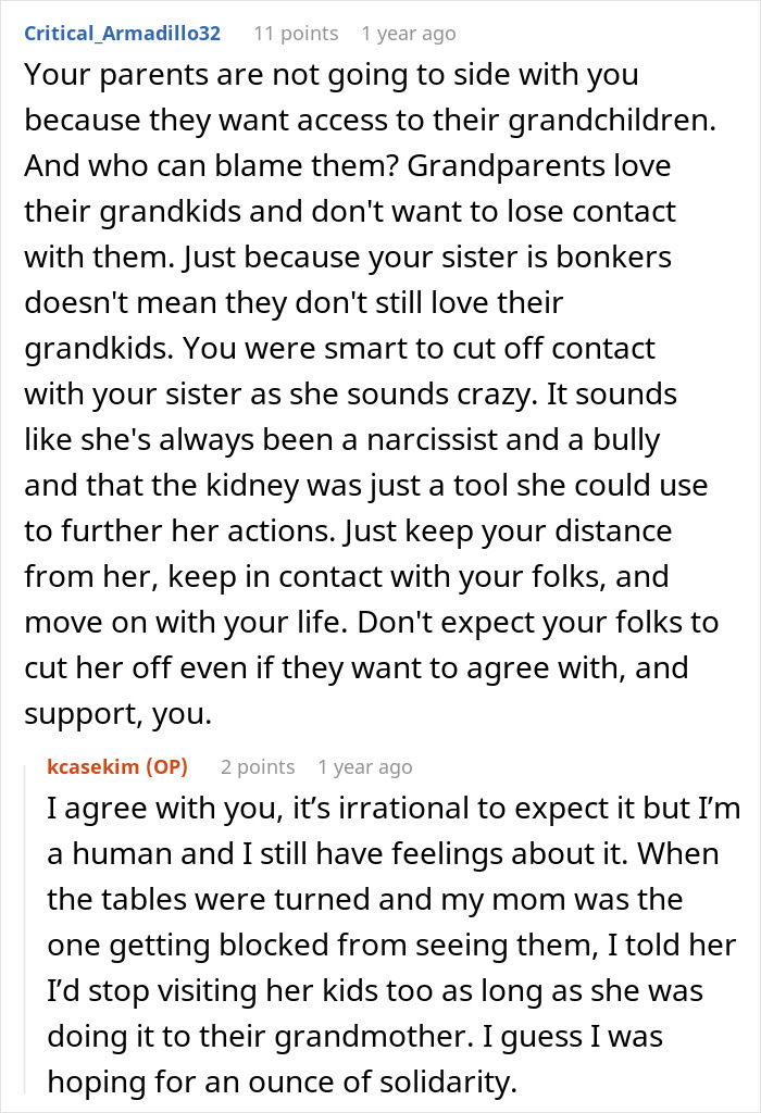 Comments discussing a man&rsquo;s decision to cut contact with family after niblings are influenced against him, showing conflict and emotions.