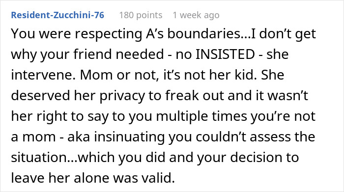 Comment discussing respecting boundaries during a best friend fight involving a protective mom intervention.