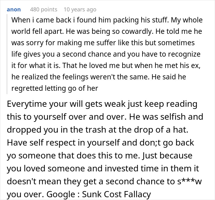 Text message expressing deep regret after ditching fianc&eacute;e to chase the one that got away, highlighting emotional pain and selfishness.