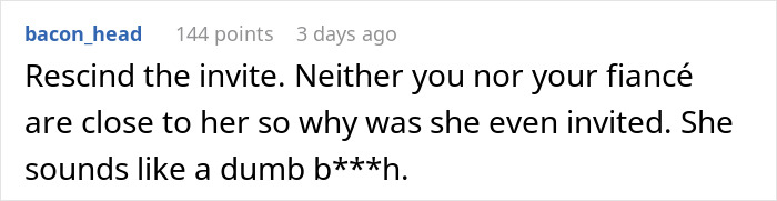 Screenshot of a forum comment discussing a woman wanting to wear a white dress to a wedding and related opinions.