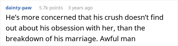 Screenshot of a Reddit comment about a husband&rsquo;s obsession with his wife&rsquo;s sister&rsquo;s weight revealing troubling relationship dynamics.