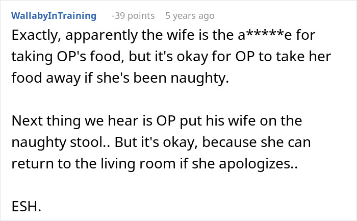Screenshot of an online comment discussing a pregnant wife&rsquo;s cruel comment and the husband&rsquo;s hurt reaction in a relationship dispute.