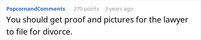 Comment on forum post discussing divorce advice, highlighting the need for proof and pictures related to obsession with sister&rsquo;s weight.