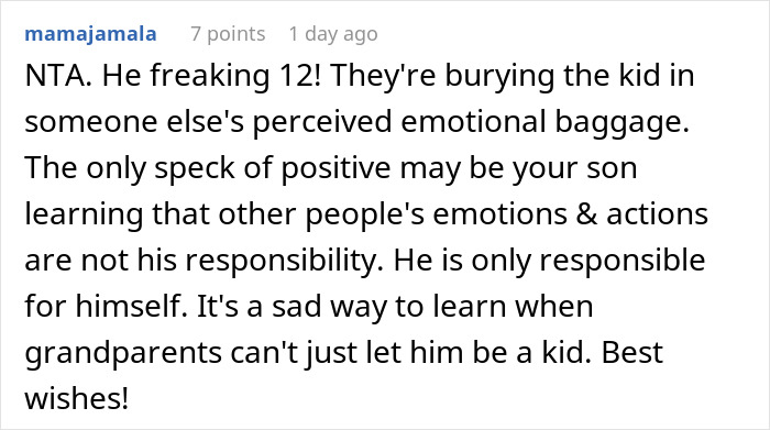 Comment explaining grandparents guilt trip kid over his mom and the dad&rsquo;s decision to cut off the grandparents for the child's well-being.