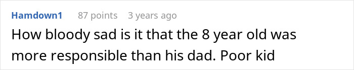 Screenshot of an online comment about a son being more responsible than his dad while mom comes back from a long shift.