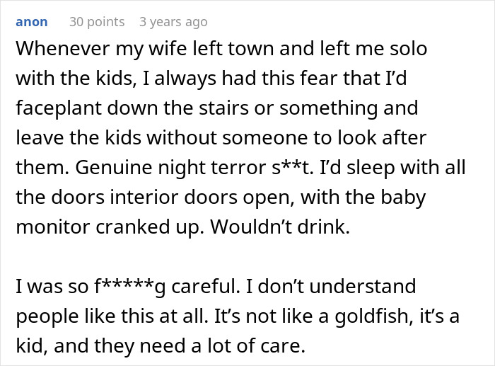 Text post showing a parent describing fear of caring for kids alone while baby is screaming and son is panicking.