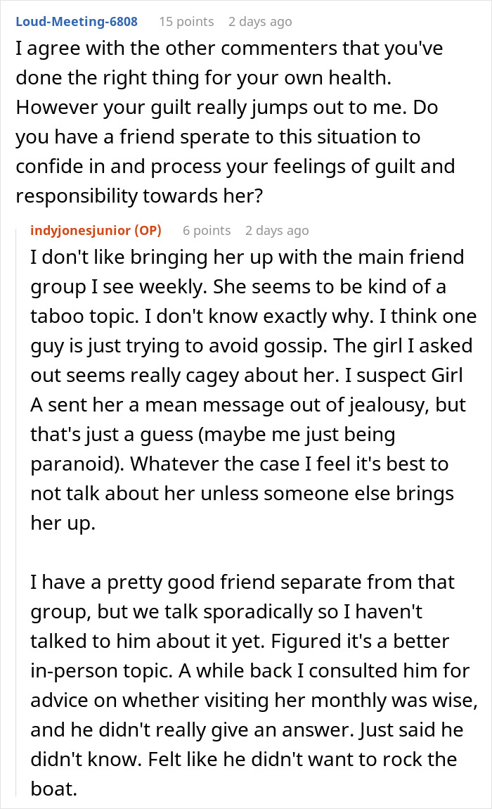Reddit conversation discussing a woman trying to make a friend of 10 years fall in love and getting blocked instead.