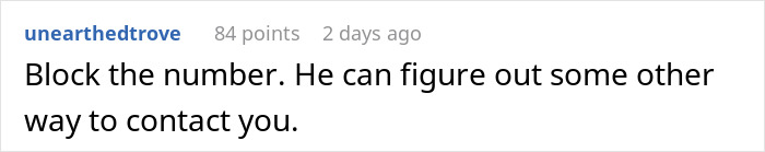 Screenshot of a comment advising to block the number amid suspicions a husband might be a psychopath. Screenshot of a comment advising to block the number amid suspicions a husband might be a psychopath.