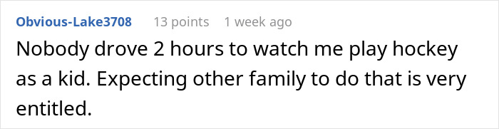 Text comment on a white background discussing family expectations about attending a nephew&rsquo;s uncertain boxing match.