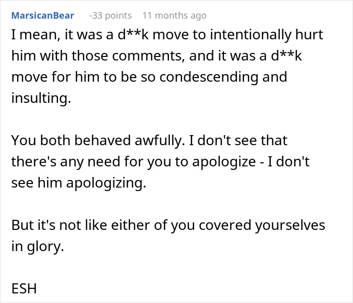 Screenshot of an online comment discussing a man dismissing his girlfriend&rsquo;s major career milestone and accusations of sleeping her way to success.
