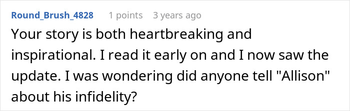 Screenshot of a comment discussing a woman&rsquo;s innocent goofy joke revealing her husband as a horrible cheating jerk.