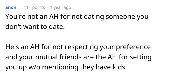 Comment on dating preferences, emphasizing respect for a young woman single dad date and friends' roles in matchmaking.