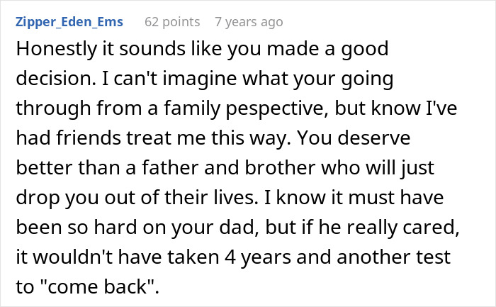 Alt text: User comment discussing emotional impact after DNA lab mixes paternity results and a man disowns the wrong son.