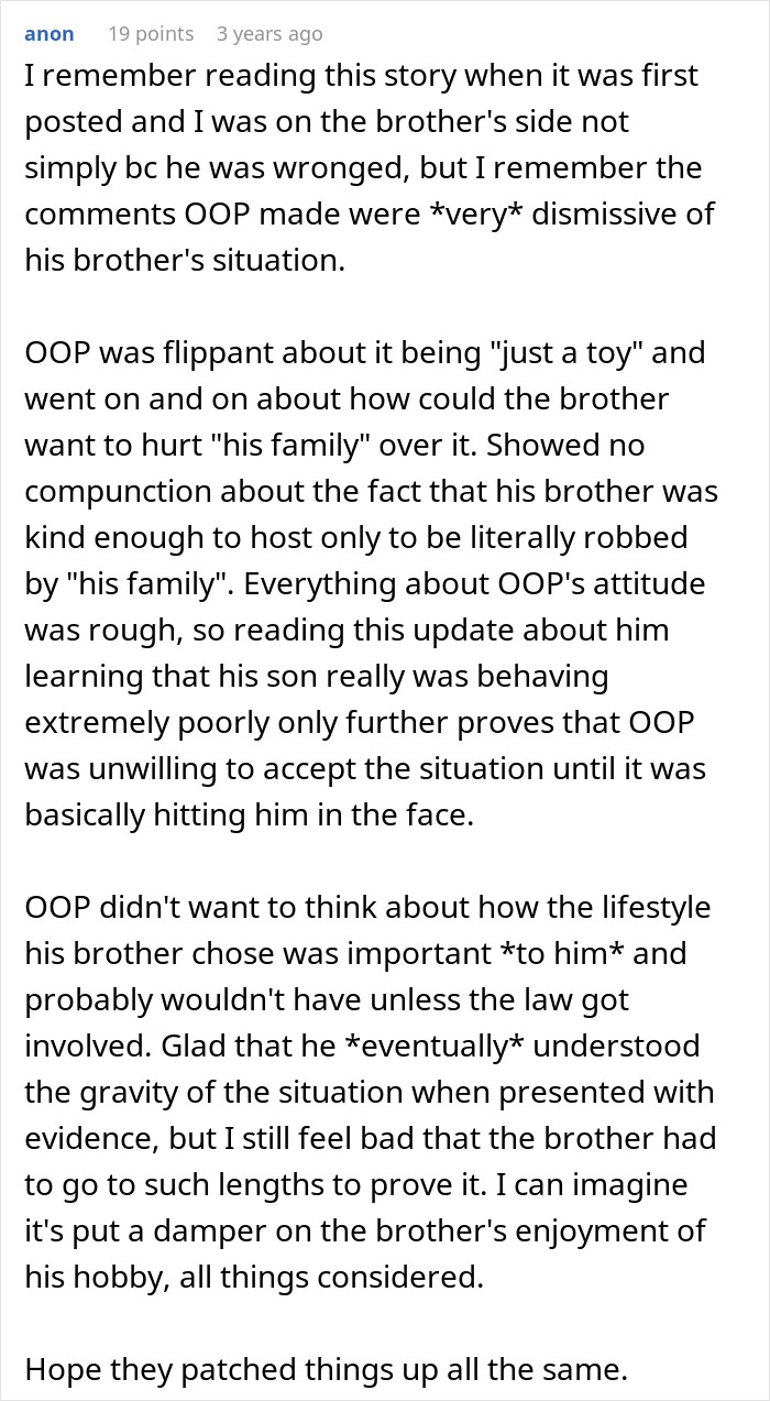 Man Refuses To Pay Brother Back For A Figurine His Son Stole Until He Finds Out The Reason Behind It