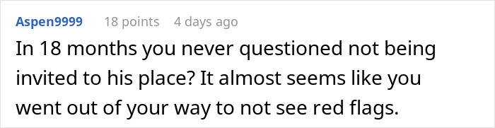 Screenshot of a social media comment questioning why red flags were ignored in the woman&rsquo;s relationship.