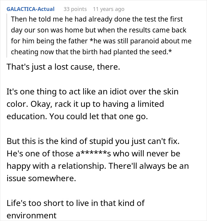 Comment discussing a man&rsquo;s secret paternity test for newborn and his continued suspicion after results confirmed fatherhood.