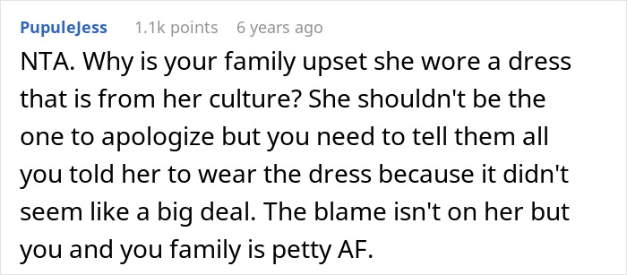 Text post discussing family drama over approving an outfit for sister's wedding that caused conflict and tension.