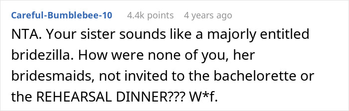 Screenshot of an online discussion where a bride criticizes her sister for working out and looking good at the wedding. Screenshot of an online discussion where a bride criticizes her sister for working out and looking good at the wedding.