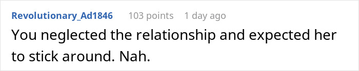 Screenshot of an online comment discussing a man trying to understand why his fianc&eacute;e left him, mentioning relationship issues.