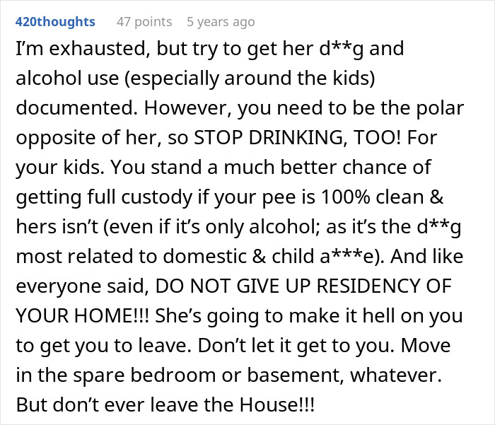 Online advice emphasizes documenting alcohol use and protecting custody for the kid amid complaints about wife behavior.