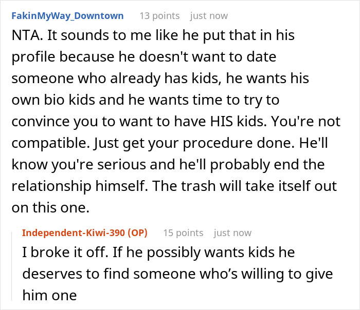 Reddit discussion about a boyfriend demanding veto power over a woman&rsquo;s medical procedure to keep fatherhood dreams alive.