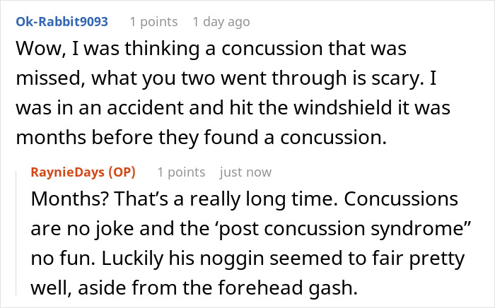 Reddit user shares experience about concussion symptoms after car accident, warning others to take crashes seriously.