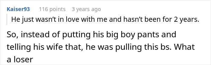 Reddit comment from Kaiser93 criticizing a husband&rsquo;s excuse, related to woman weirded out by husband&rsquo;s obsession with sister&rsquo;s weight.