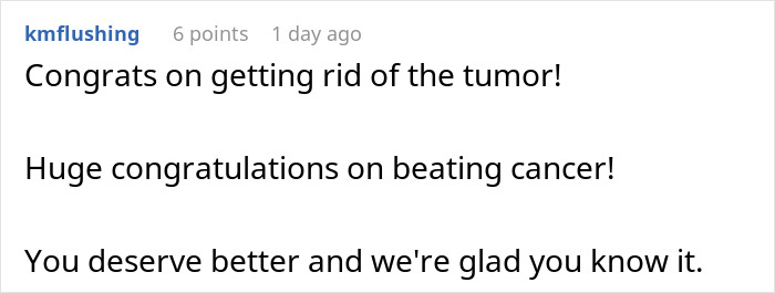Commenter congratulating someone on beating cancer and expressing support after a tough experience. Commenter congratulating someone on beating cancer and expressing support after a tough experience.