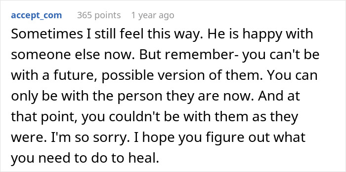 Comment discussing feelings about reconnecting with an ex, reflecting on love story and healing after heartbreak.