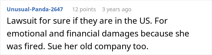 Reddit comment discussing emotional damages after a woman is confused how coworkers know about her personal life.