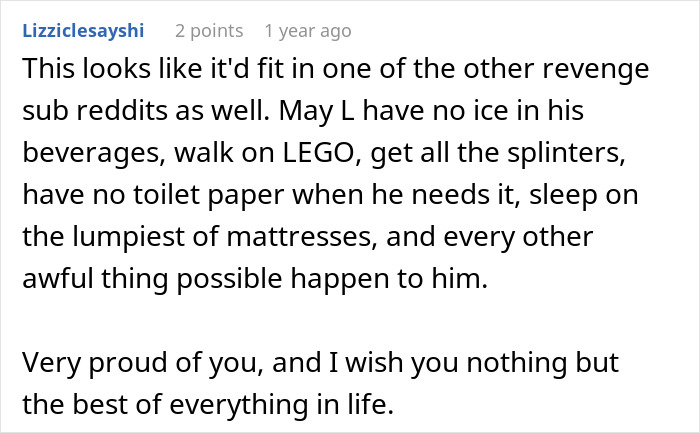 Reddit comment expressing support and wishing revenge against husband refusing wife's chemotherapy treatment.