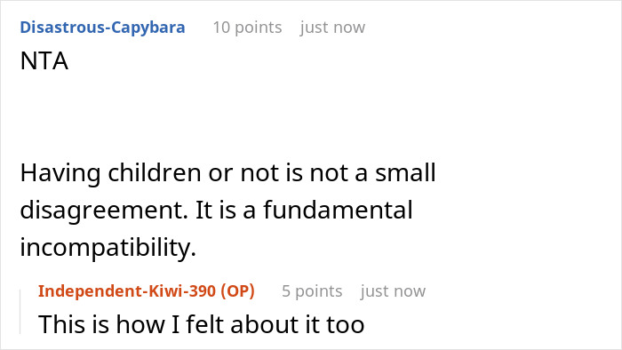Screenshot of an online discussion about boyfriend demands and veto on woman&rsquo;s medical procedure affecting fatherhood dreams.