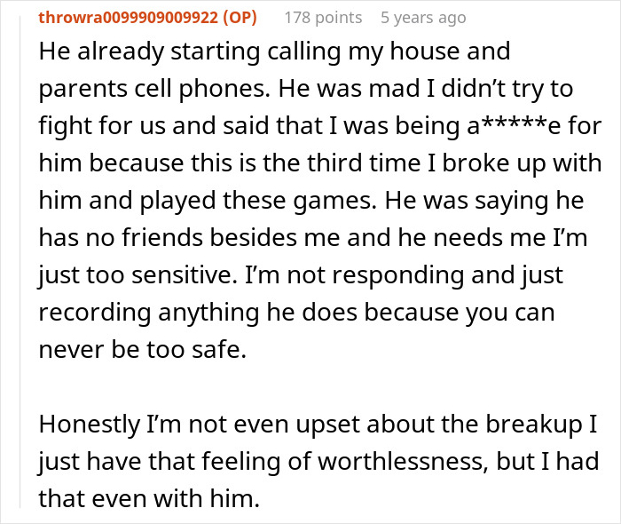 Text post describing a man pursuing a woman, nagging her daily about losing weight after becoming her boyfriend.