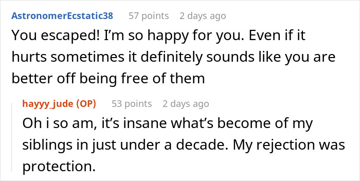 Screenshot of an online conversation about a gay man discussing his parents expecting retirement funds after kicking him out.
