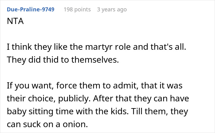 Reddit comment discussing a dad stopping his parents from babysitting after hearing their true thoughts.