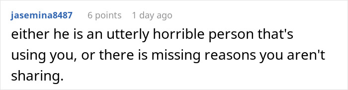 Screenshot of a comment discussing a husband lying about inheritance and planning to leave his wife with nothing.