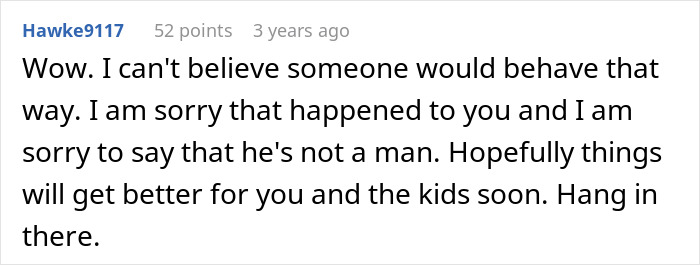 Screenshot of a comment expressing sympathy for a mom coming home to a total mess with a baby screaming and son panicking.