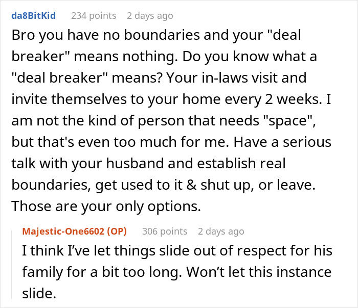 Reddit user warns about lack of boundaries after husband approves family&rsquo;s extended visit without asking wife.