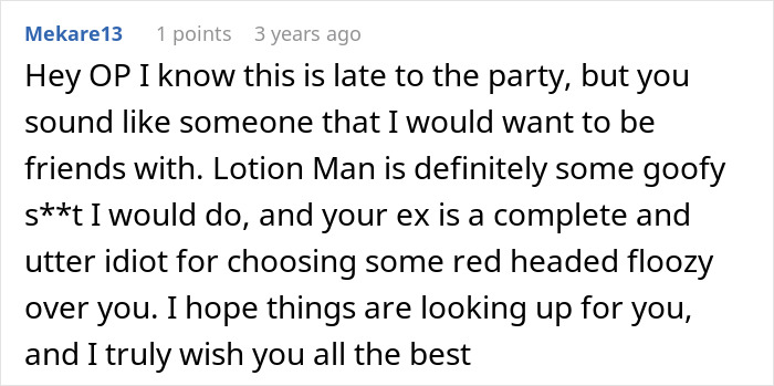 Comment discussing a woman&rsquo;s innocent goofy joke revealing her husband&rsquo;s horrible, cheating behavior in an online forum.