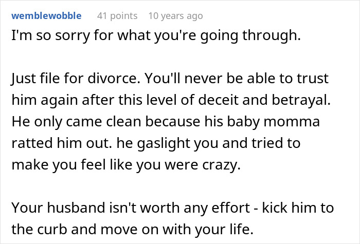Screenshot of online comment about deceit and betrayal involving a man taking care of pregnant coworker, exposing the real reason.