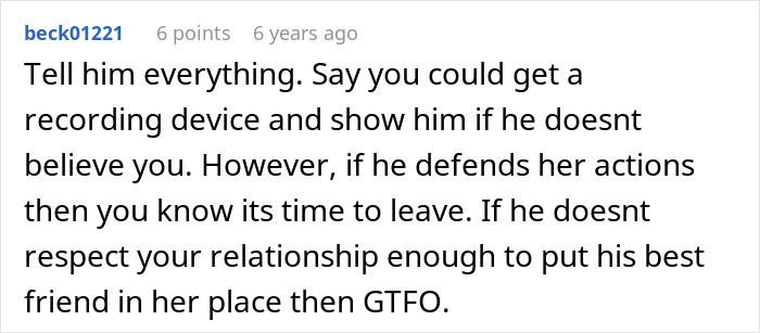 Comment advising a woman to confront her boyfriend and set boundaries with his female friend in a troubled relationship.